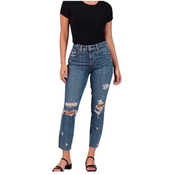Abercrombie & Fitch Denim - Abercrombie & Fitch The Mom High Rise Curve Love Distressed Jeans 25